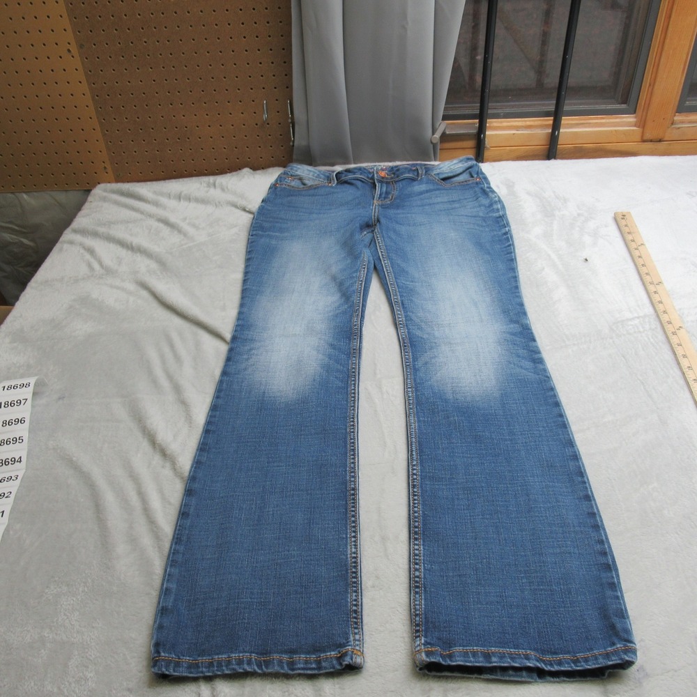 Wrangler Retro Mae Pants Women 12 Blue Denim Mid Rise Flare‎ Fade Whisker 31x34